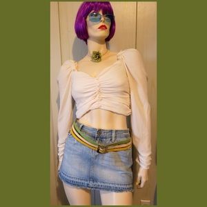 Windsor Boho Gothic Smocked Gathered Puff Sleeve Button down Crop Top NWT